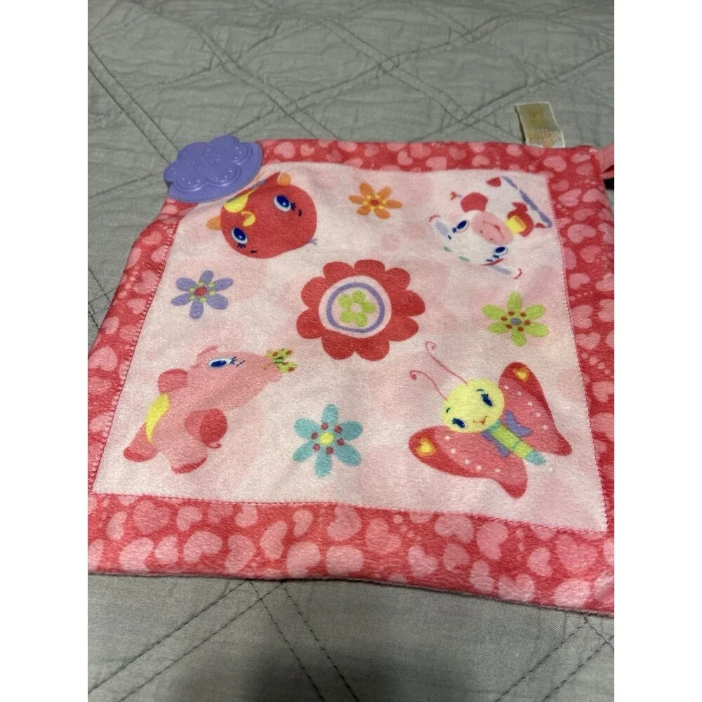 Small Baby Teething Blanket Soft Cotton Pink Trim Made In USA Ships Fast E-17